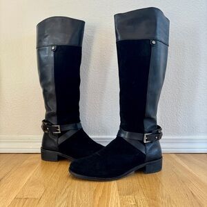 Vince Camuto Black Leather Suede Flat Tall Knee Boots size 9